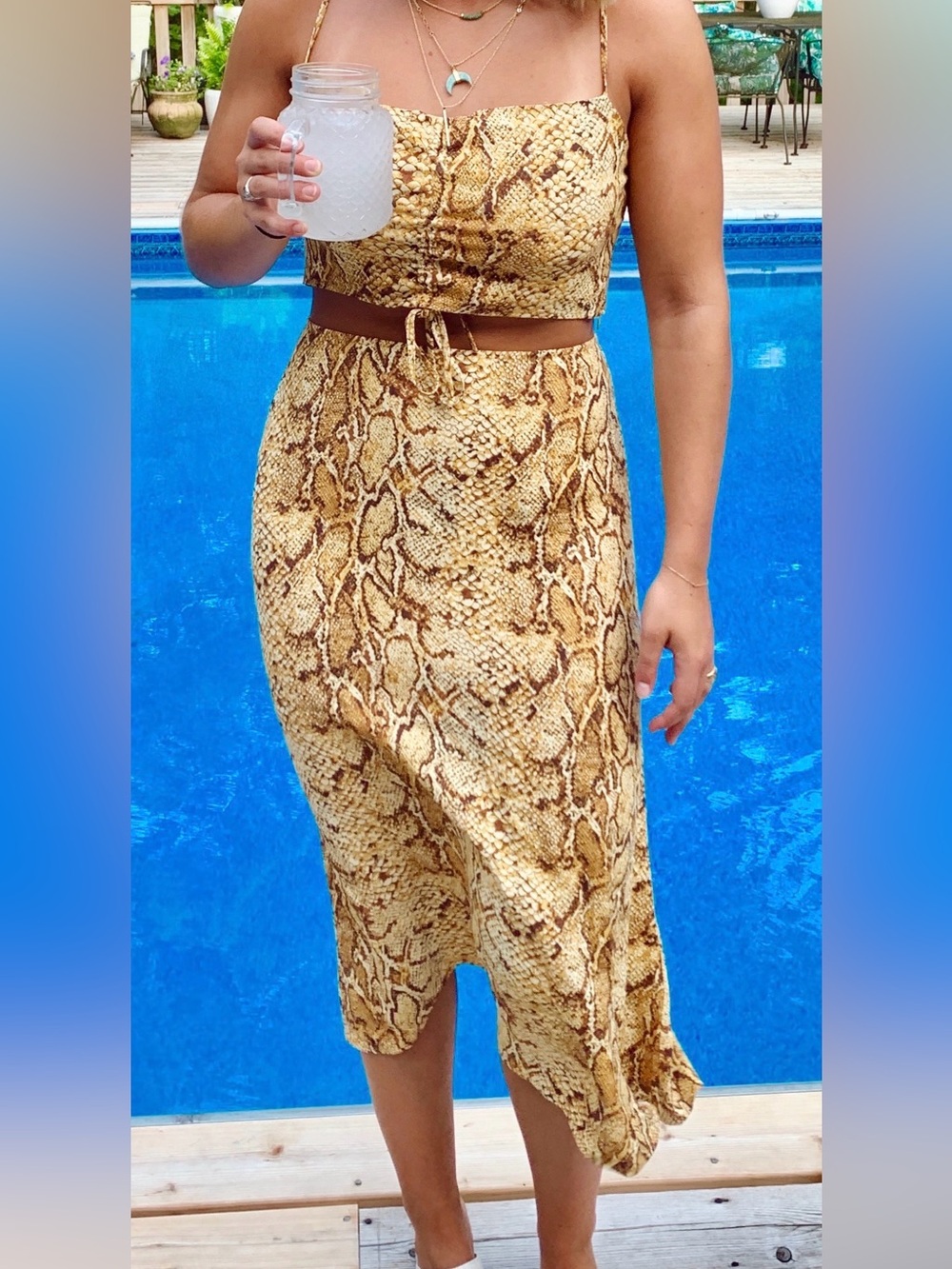 Reformation Yellow Snake Print Two-Piece Dress